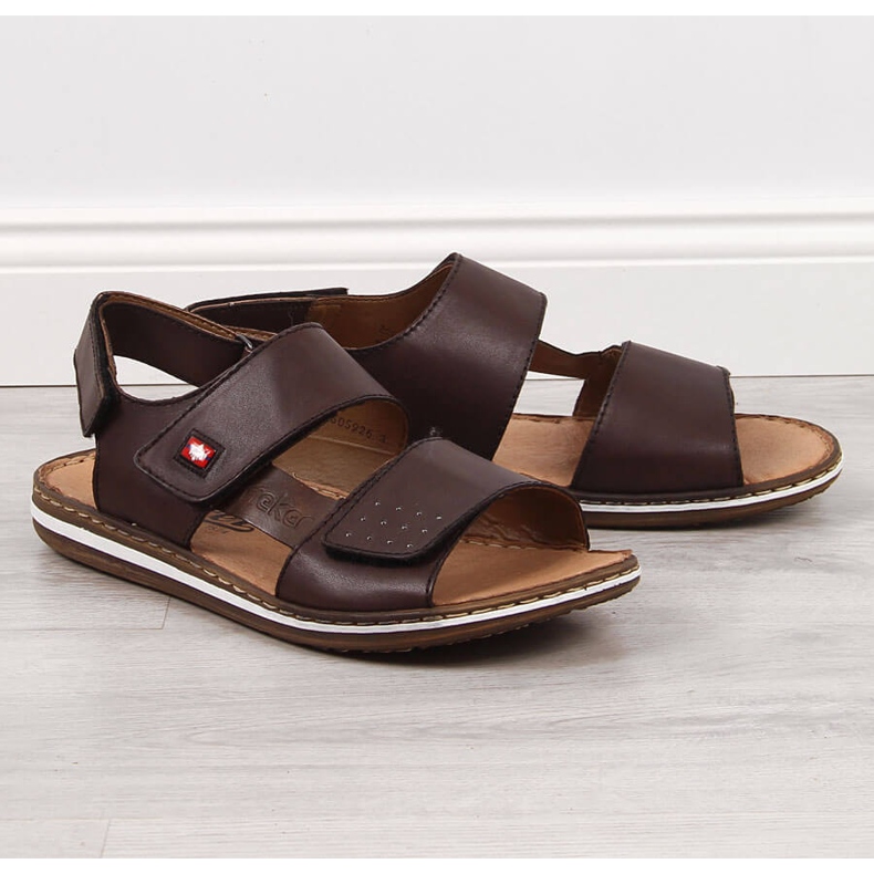 Sandali da uomo in pelle con velcro marrone Rieker 21080-25 1