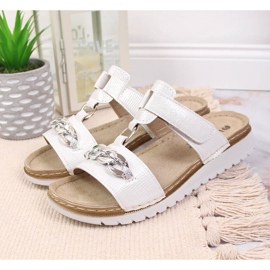 Ciabatte da donna bianche Inblu Velcro con catena bianca 2
