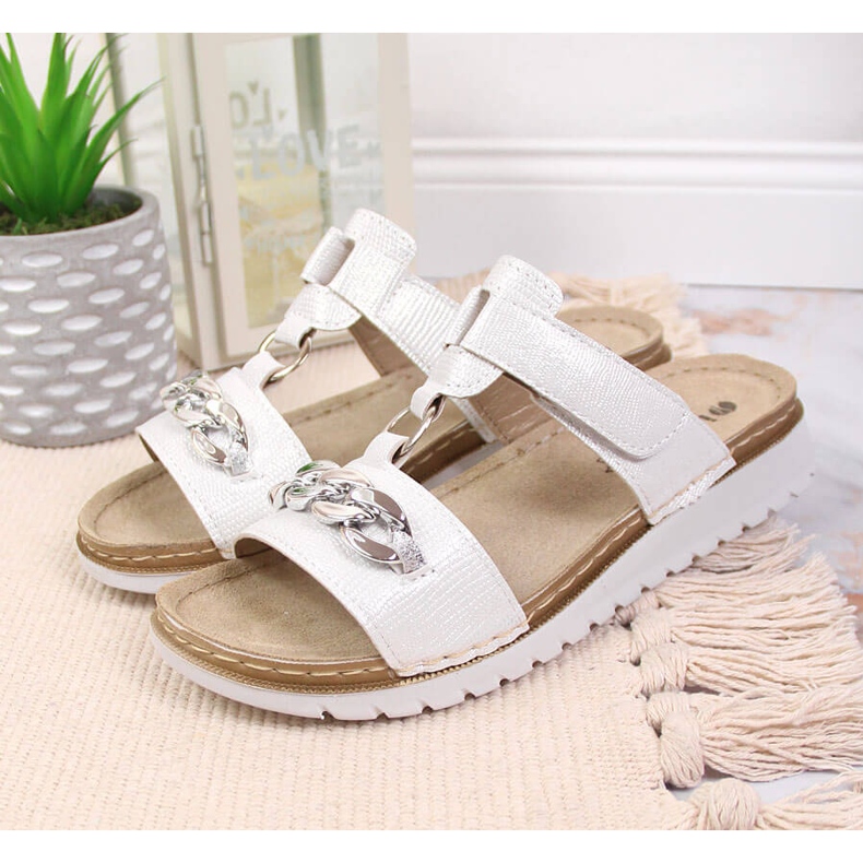 Ciabatte da donna bianche Inblu Velcro con catena bianca 2