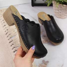 Ciabatte da donna nere in pelle Rieker V6844-00 nero 1