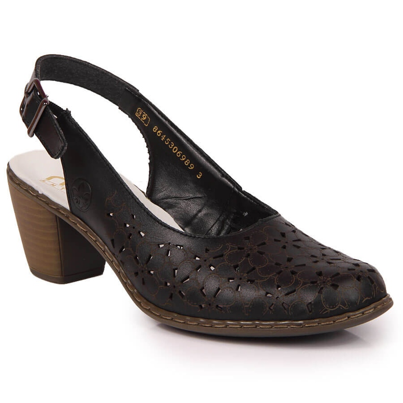 Sandali traforati da donna Rieker in pelle nera 40981-00 nero 1
