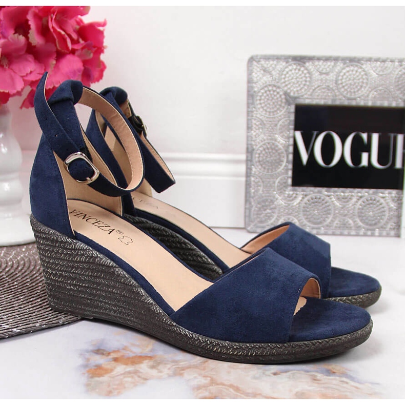 Sandali con zeppa da donna Vinceza blu navy 1