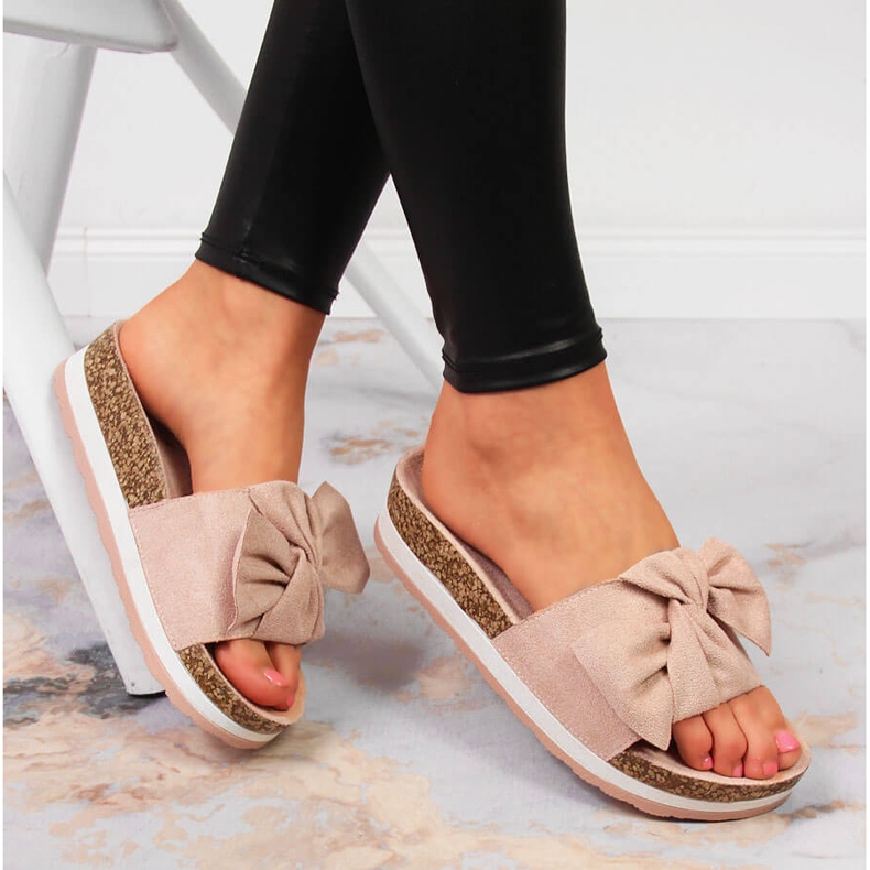 Ciabatte da donna con fiocco platform rosa Vinceza 1