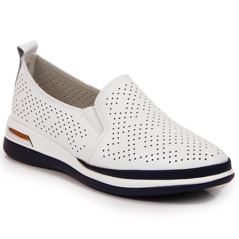Pelle traforata da donna, scarpe slip-on, T.Sokolski bianco 2