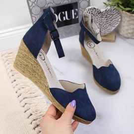 Sandali da donna in pelle su zeppa blu navy Filippo 1