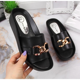 Ciabatte da donna nere in pelle con catena Filippo nero 1