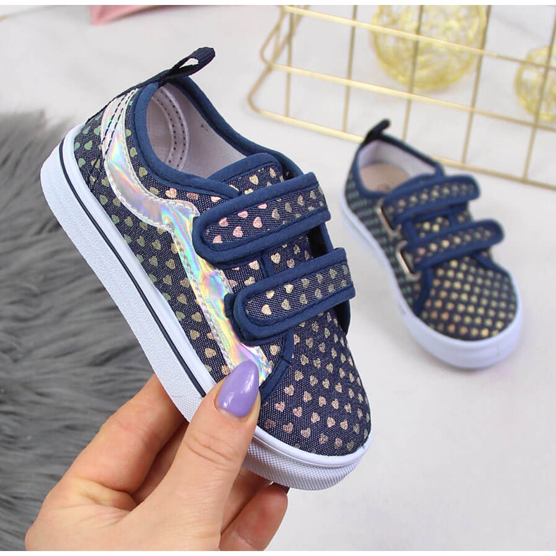 Sneakers da bambina con velcro con cuori blu navy Atletico 1