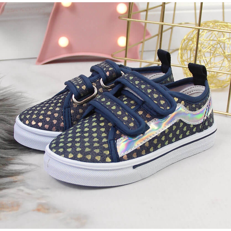 Sneakers da bambina con velcro con cuori blu navy Atletico 2