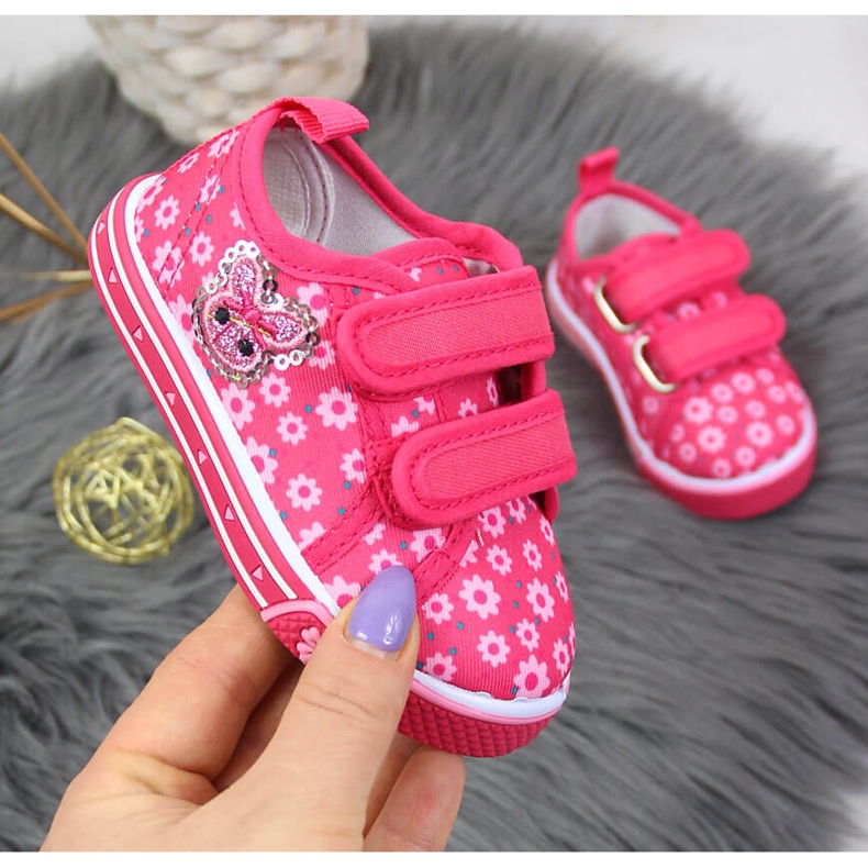 Sneakers da bambina Atletico rosa con velcro e fiori 1
