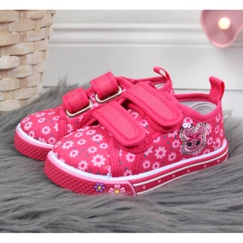 Sneakers da bambina Atletico rosa con velcro e fiori 2
