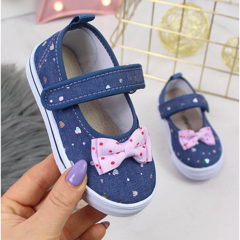 Ballerine da bambina con velcro e fiocco Atletico blu navy blu 1