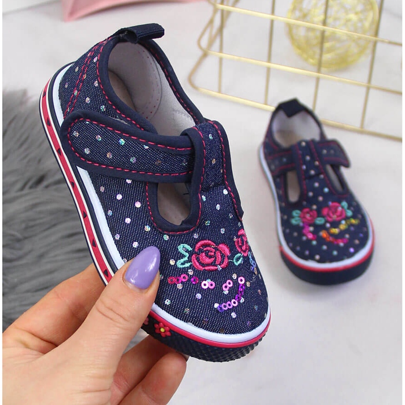Sneakers da bambina con velcro pois blu navy Atletico 1