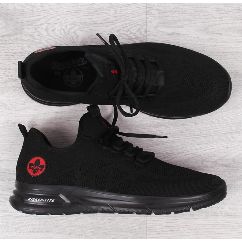Scarpe sportive da uomo in rete nera Rieker B7376-00 nero 1