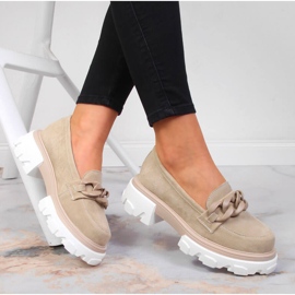 Scarpe da donna in pelle con catene beige Filippo 1