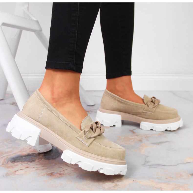 Scarpe da donna in pelle con catene beige Filippo 2