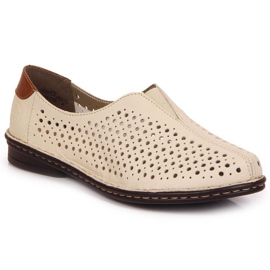 Scarpe da donna in pelle traforata beige Rieker 48457 1