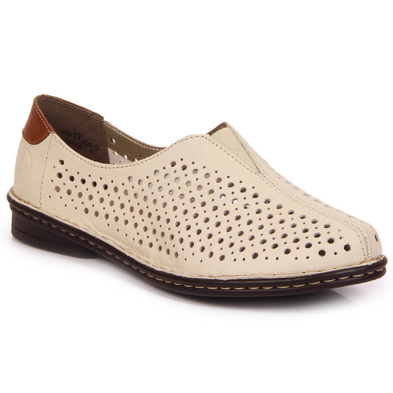 Scarpe da donna in pelle traforata beige Rieker 48457 1