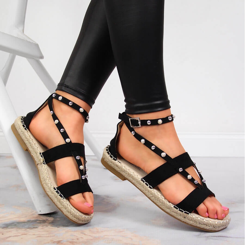 S.Barski Sandali neri da donna espadrillas con perle di S. Barski nero 1