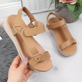 Sandali da donna con velcro cammello Jezzi marrone 1