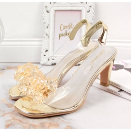 Sandali da donna trasparenti con pietre Sabatina dorate d'oro 2