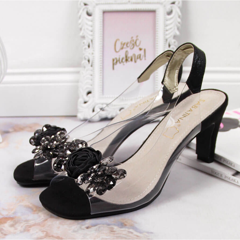 Sandali da donna trasparenti con pietre Sabatina nere nero 2