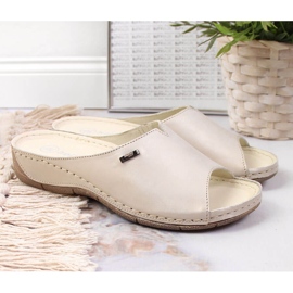 Ciabatte da donna in pelle su zeppa dorata Helios 105 d'oro 2