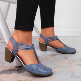 Sandali da donna in pelle con elastico Rieker 40988-12 blu 2