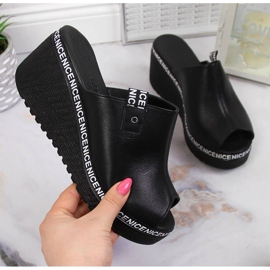 Ciabatte da donna in pelle su zeppa Artiker nera nero 2