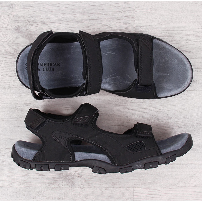 Sandali da uomo Black American Club con velcro nero 1