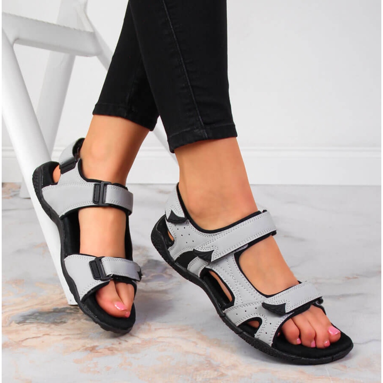 Sandali sportivi da donna con velcro grigio American Club 1