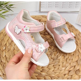 Sandali da bambina con velcro American Club rosa chiaro 1