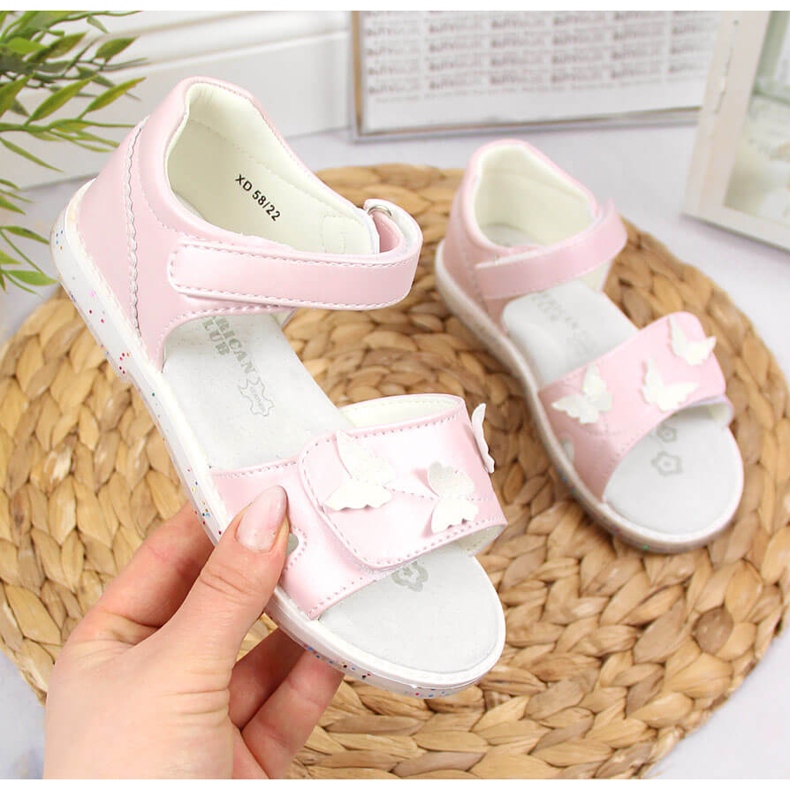 Sandali da bambina con velcro American Club rosa chiaro 1