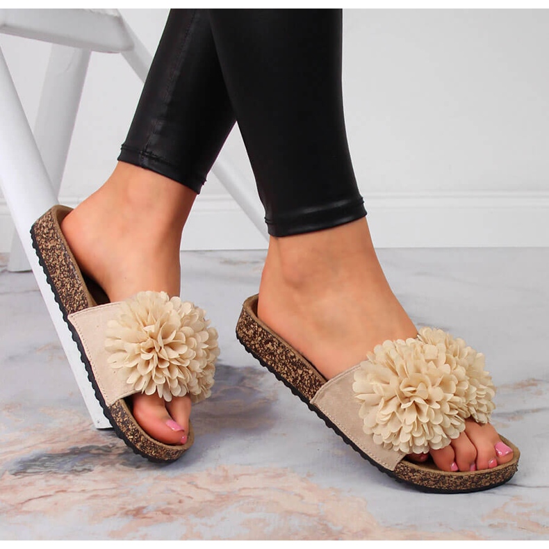 Ciabatte Jezzi da donna beige con fiore 1