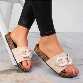 Ciabatte Jezzi da donna beige con catena 1