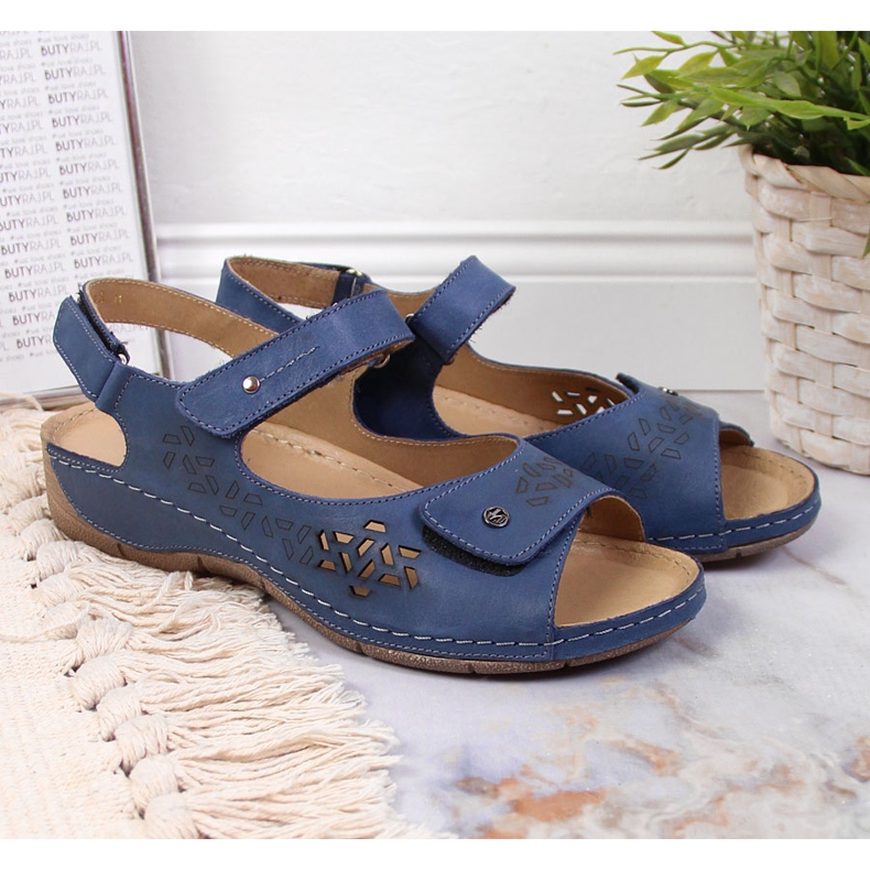 Sandali da donna in pelle blu navy Helios 266 con velcro 2