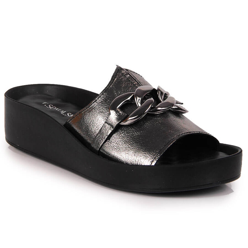 Ciabatte da donna in pelle con catena argento T.Sokolski 1