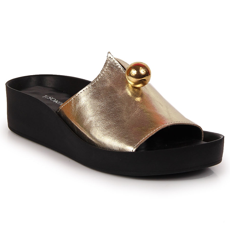 Ciabatte da donna in pelle con ornamento dorato T.Sokolski d'oro 2