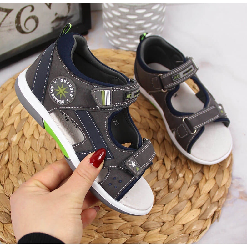 Sandali con velcro grigio American Club per ragazzi 1