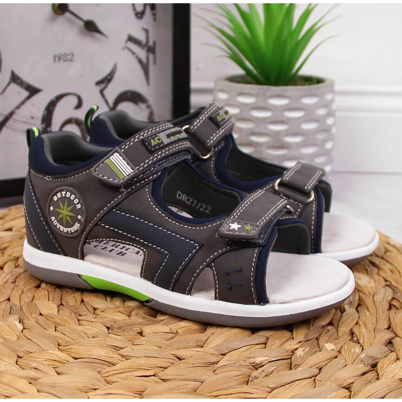 Sandali con velcro grigio American Club per ragazzi 2