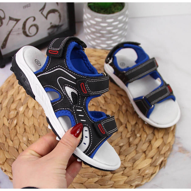 Sandali neri da ragazzo American Club con velcro nero 1