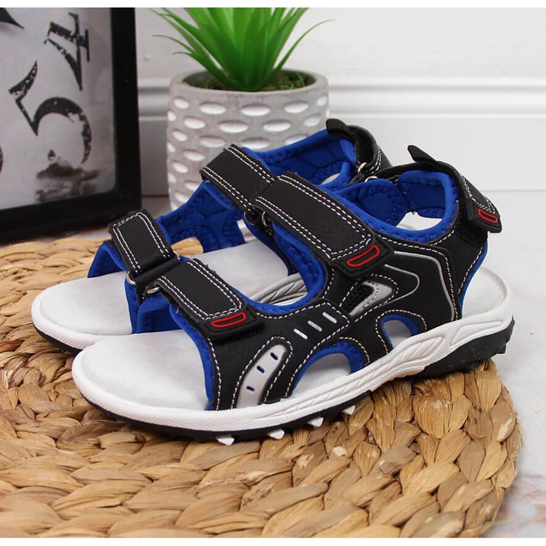 Sandali neri da ragazzo American Club con velcro nero 2