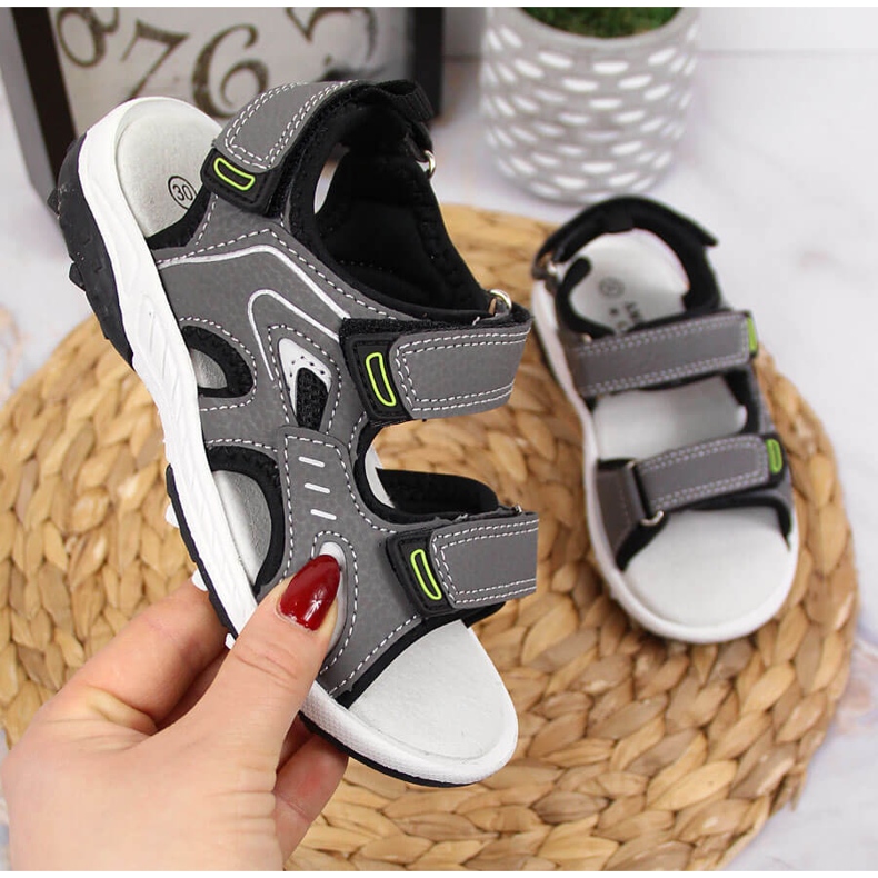 American Club Sandali grigi con velcro Amyerican Club per ragazzi grigio 1