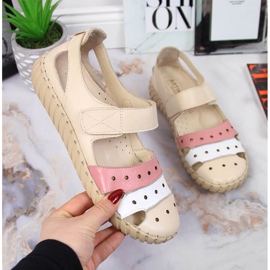 Sandali da donna in pelle con Artiker traforati beige 1