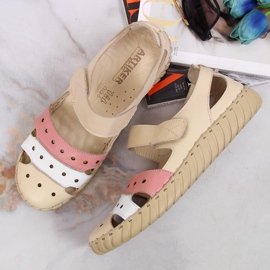 Sandali da donna in pelle con Artiker traforati beige 2
