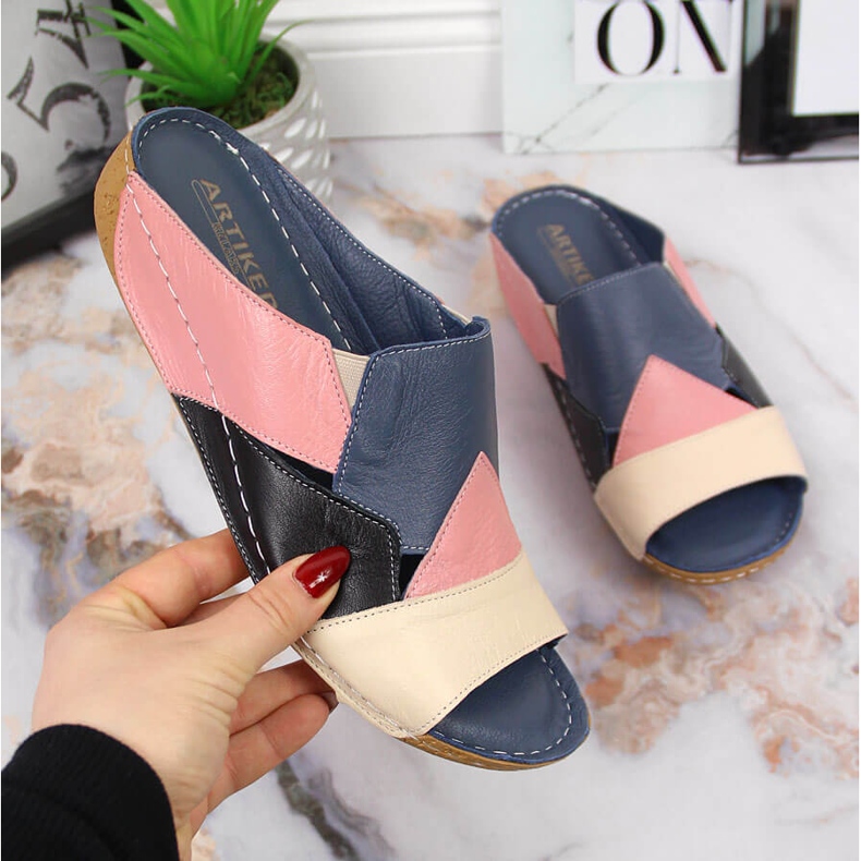 Comode ciabatte da donna in pelle Artiker colorate multicolore 1