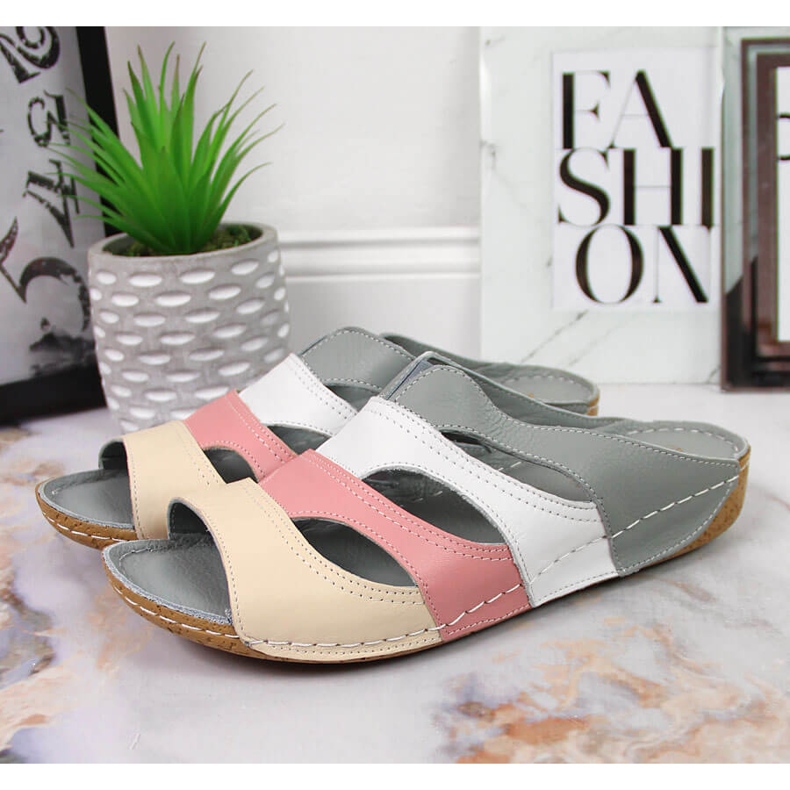 Comode ciabatte da donna in pelle in Artiker multicolor grigio multicolore 2