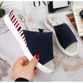 Ciabatte da donna in pelle con zeppa Filippo blu navy 1