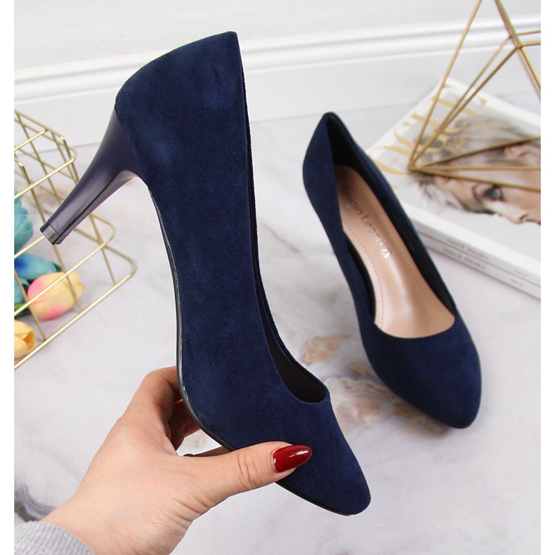 Décolleté su uno stiletto Sergio Leone in suede blu navy 1