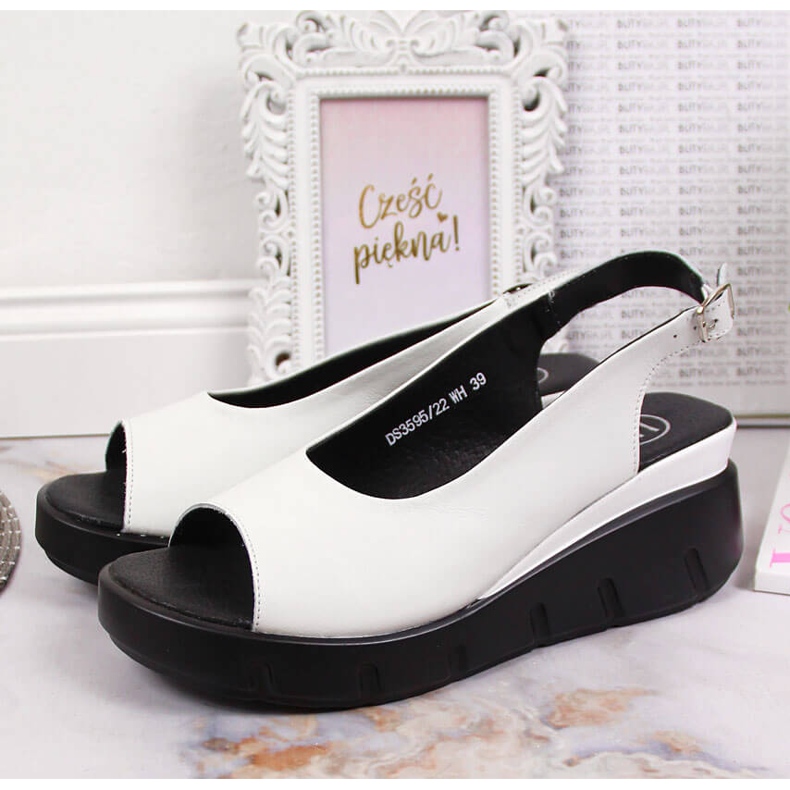 Sandali da donna in pelle su zeppa bianca Filippo bianco 2