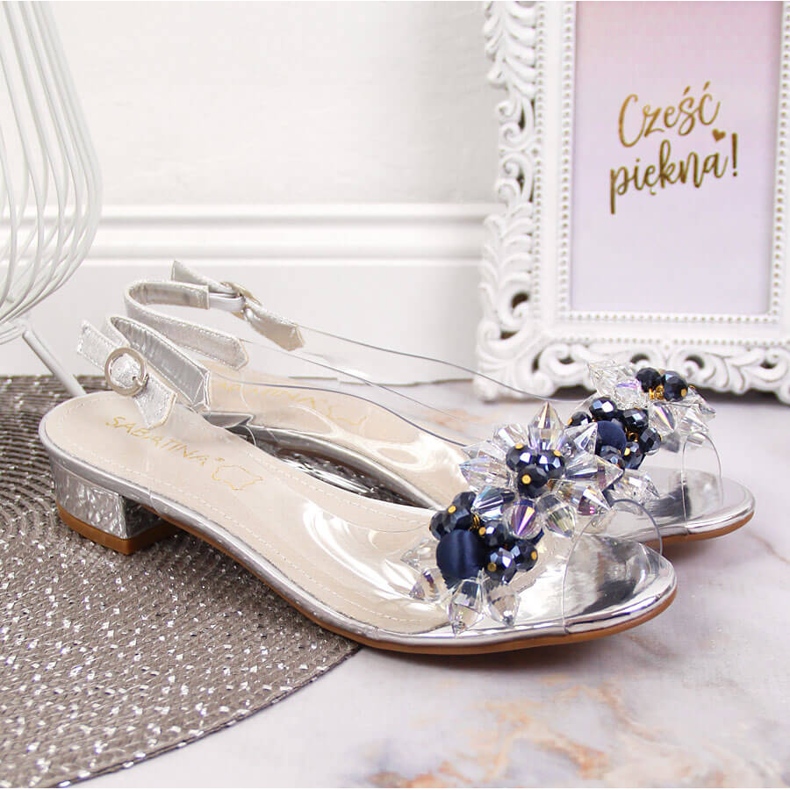 Sandali da donna trasparenti con pietre Sabatina argento 2